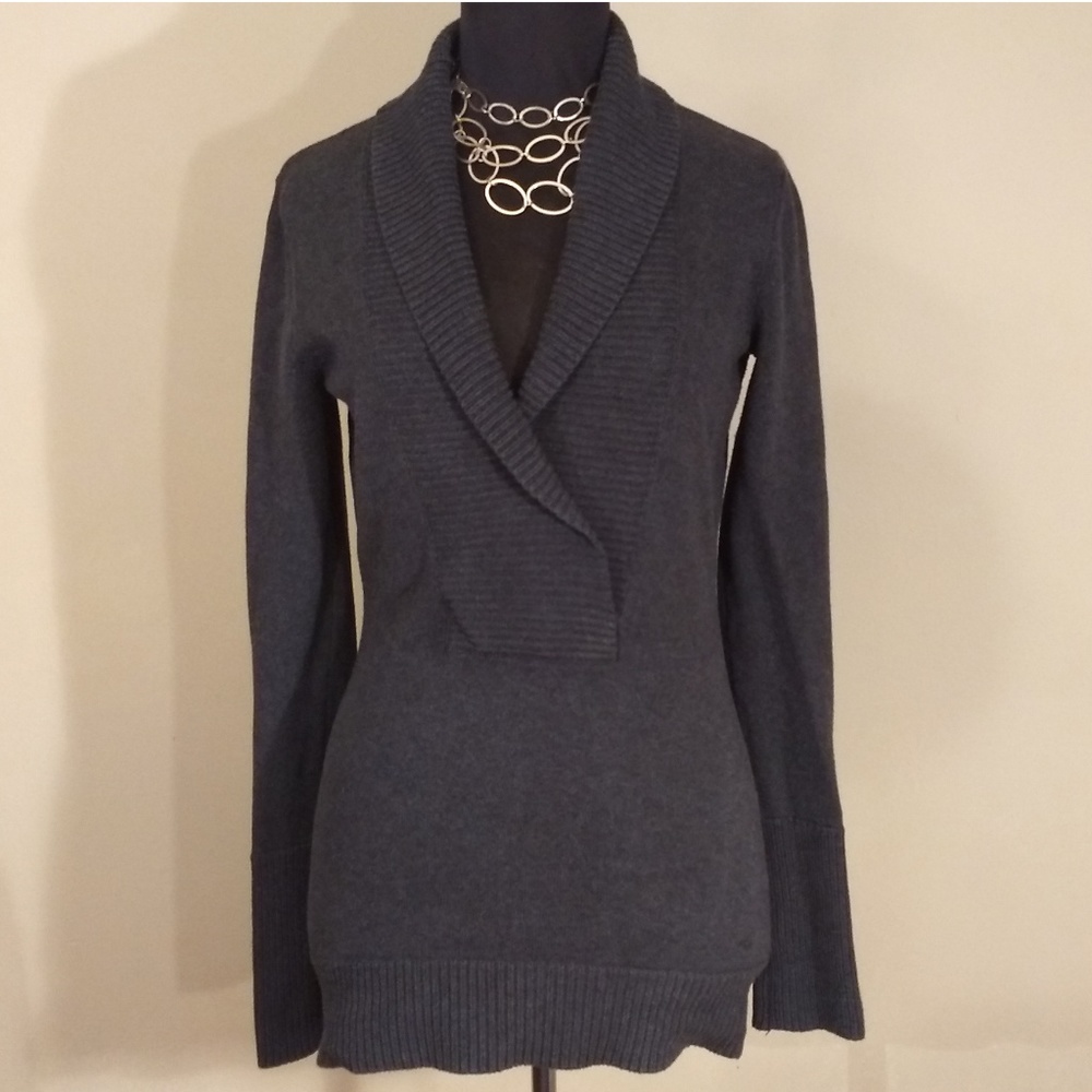 Vintage Charcoal Gray V/Cowl-Neck Sweater